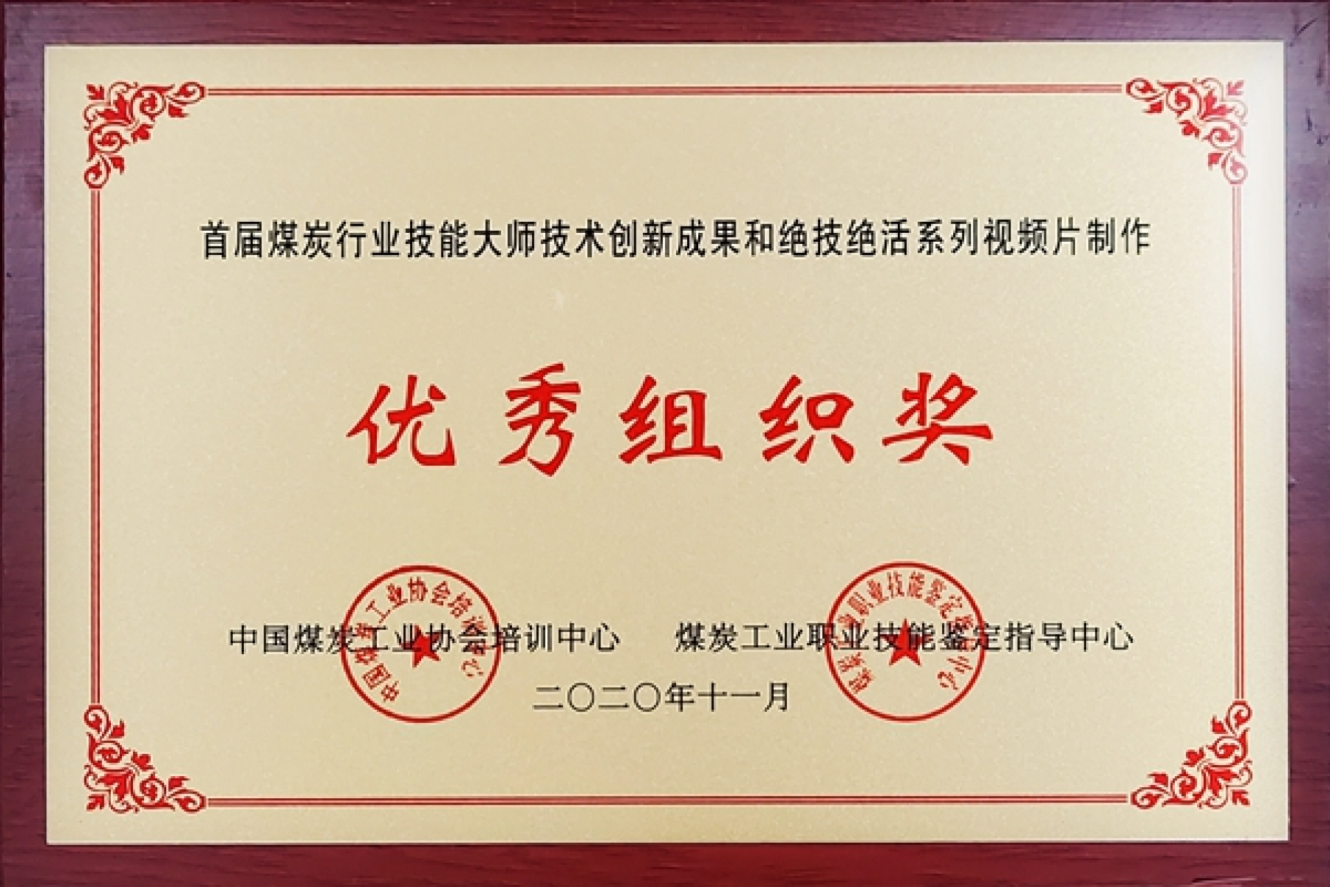 首屆煤炭行業(yè)技能大師技術創(chuàng)新成果和絕技絕活系列視頻片制作優(yōu)秀組織獎